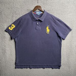 Polo Ralph Lauren Men’s Navy Yellow Big Pony #3 Size XXL Rugby Custom Fit Y2K